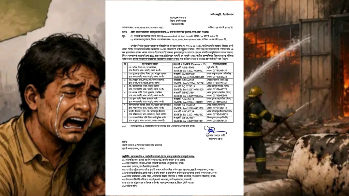 সৌদি আরবে অগ্নিকাণ্ডে নিহত ৯ বাংলাদেশির মরদেহ ২৭ আগস্ট দেশে আসছে