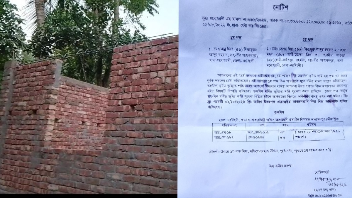 মনোহরদীতে জমি বিরোধে ভাইয়ের বিরুদ্ধে ভাইয়ের মামলা, নিরাপত্তাহীনতার অভিযোগ